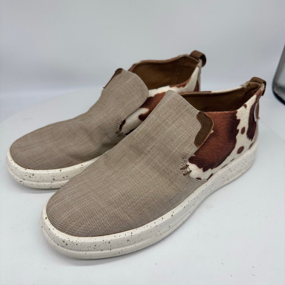 Hey Dude Emma Chocolate Tan Slip On Cow Print Lightweight High Top Women 10